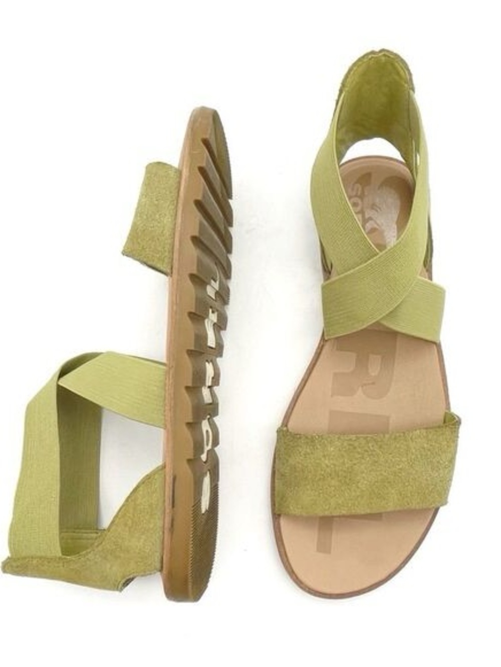 Sorel Ella II Sandals Olive Green Suede Elastic Strap Women’s Size 7.5 Summer